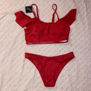 Flounced Ruffled Bikini Poppy Red